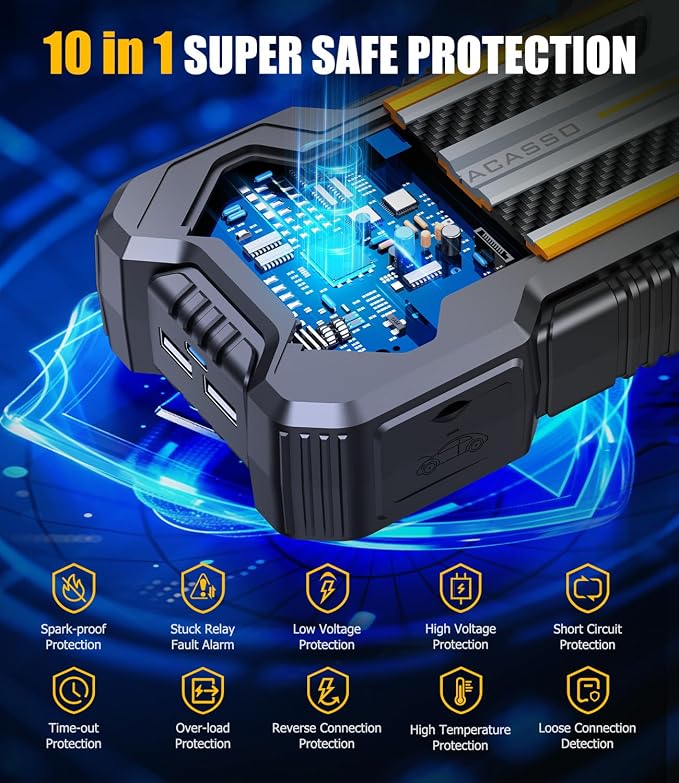 Car Jump Starter, VACASSO 5000A Car Battery Jump Starter for Up to 10L Gas and 8L Diesel Engines, 12V Portable Jumper Starter Power Pack with Booster Car Starter Jump Box, LED Light, Jumper Cable