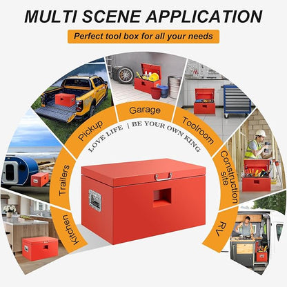 30" Truck Tool Box,Heacy Duty Metal Storage Organizer with Strong locking tongue,Trailer Tongue Box with Safe Hinge, for Truck,Pickup,RV,Garage,Best gift for family and friend,Red Power Coating