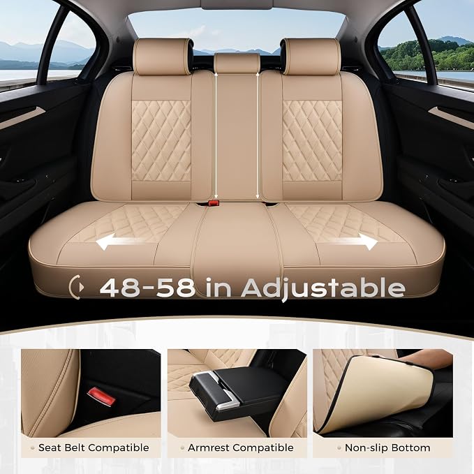 Coverado Leather Seat Covers, Car Seat Cover Full Set, 5 Seats Beige Seat Covers, Automotive Seat Covers Waterproof Car Seat Cushion Protectors Universal Seat Cover Fit for Most Cars Trucks SUV