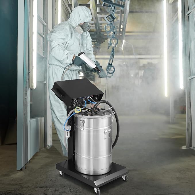 VEVOR Powder Coating System - 40W 100KV Electrostatic Output Kit with 50L Powder Hopper, 450g/Min Spray Gun & Trolley Base, Indoor/Outdoor