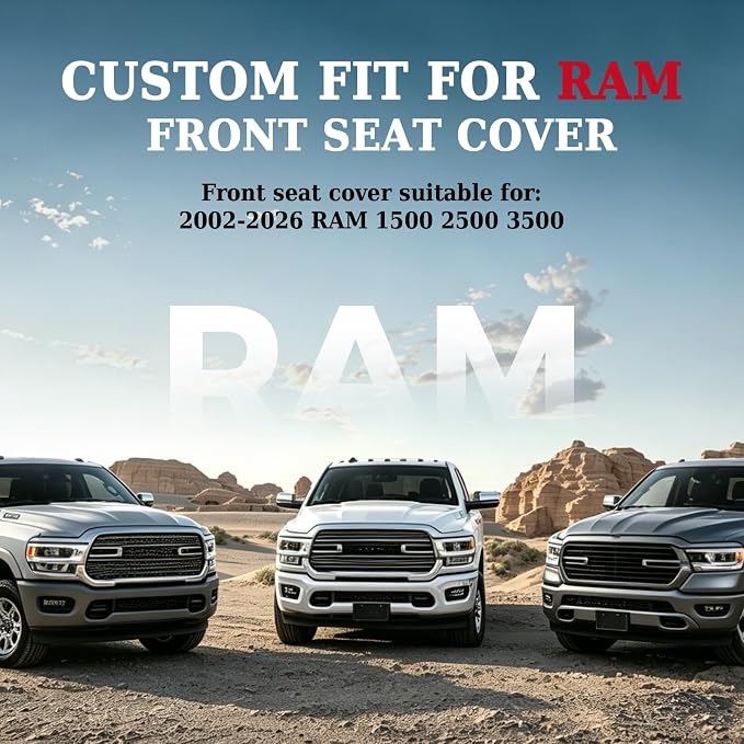 Coverado Seat Covers for Dodge Ram, Waterproof Front Car Seat Covers for Truck Compatible with 2002-2026 Dodge Ram 1500 2500 3500 Crew Double Mega Quad Cab(Black&Red line)