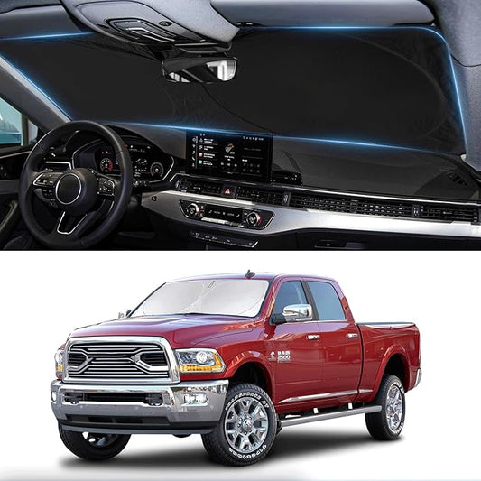 Sunshade for Ram Sun Shade Fit 2010-2025 2026 Dodge RAM 2500 3500 Truck Accessories Windshield Cover for Ram 2500/3500/4500/5500 Sun Visor Fits 2Dr RegularCab, 4Dr QuadCab, CrewCab, MegaCab