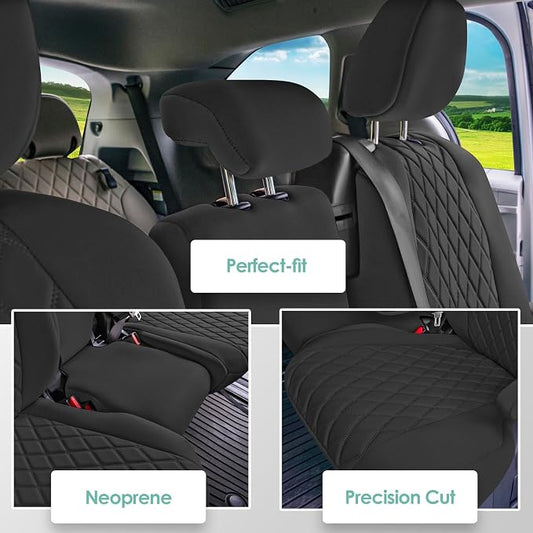 FH Group Custom Fit Car Seat Covers Specifically Made for Toyota Sienna 2011-2020, Car Seat Cover 2nd Row Set, 8 Seater Automotive Seat Covers in Black Neoprene, Waterproof and Washable Seat Covers