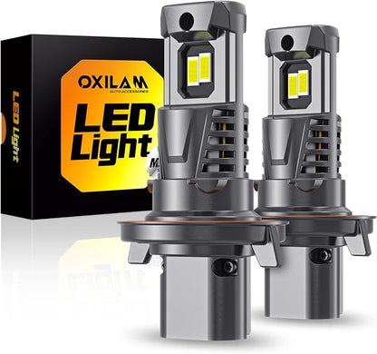 OXILAM Upgraded H13 9008 Light Bulbs, 800% Ultra Brightness, 6500K Cool White, 1:1 Mini Size as Stock Bulb, Wireless Plug-N-Play Fog Light Bulb, Dual Beam, 2 Pack