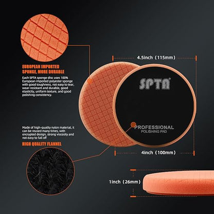 Buffing Polishing Pads, SPTA 5Pcs 4.5 Inch Face for 4 Inch 100mm Backing Plate Mix Cutting force Buffing Pads Cutting Polishing Pad Kit For Car Buffer Polisher Compounding,Polishing, Waxing-FPTFS4-MIX