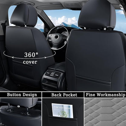 Coverado Car Seat Covers, Front Seat Cover, Waterproof Nappa Leather Seat Covers for Cars, 2 Pack Car Seat Protectors Driver Seat Cover, Automotive Seat Covers Universal Fit for Most Cars, Black&Gray