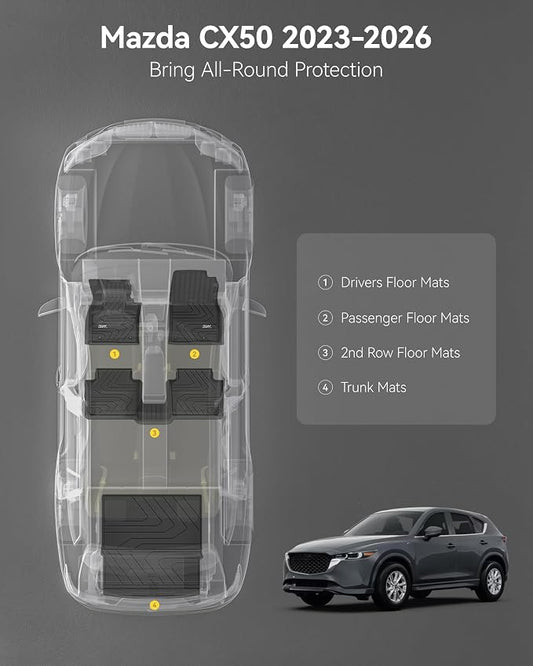 3W Floor Mats & Cargo Liner Fit Mazda CX-50 2023-2026 (Not for Hybrid), TPE All Weather Liners Full Set Mazda CX 50 Accessories All Season Guard Odorless Anti-Slip Black