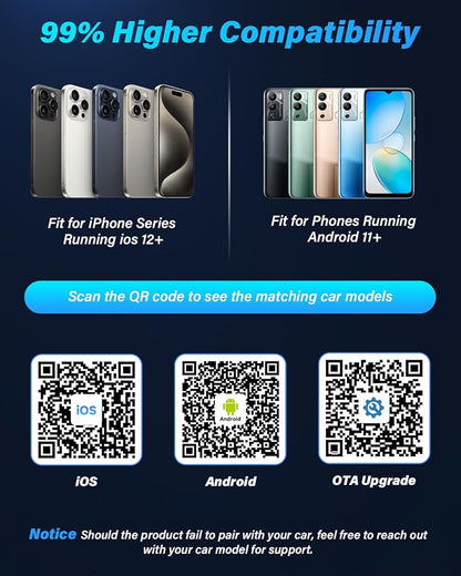 2026 One-Click Disconnect Bluetooth Carplay Adapter, A9 Chip, 3s Auto Connect, WiFi5.8 BT5.8, Wired to Wireless, Dual Phone Switching, iOS10+/Android 10+, Fits OEM Wired CarPlay Cars