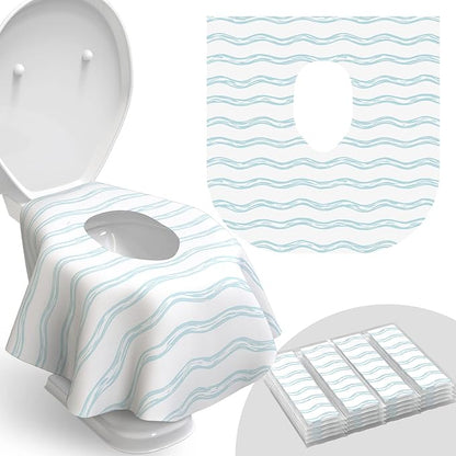 Relyo Disposable Toilet Seat Cover for Travel – 20 Pack with Covers Wrapped in Sets of 2, Non-Flushable Liners, Fits Most Seats – Kids, Toddlers, Adults (Waves, 20)