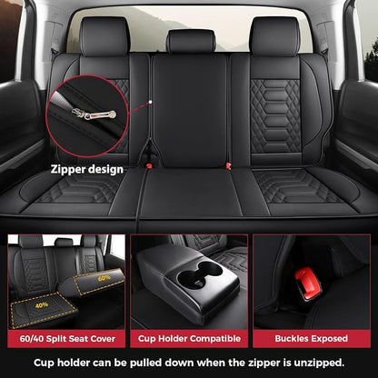 FREESOO Tundra Seat Covers 2007-2013, Fit for Toyota Tundra Crewmax Cab 5 Seats, Custom Truck Seat Covers with Waterproof Faux Leather Black