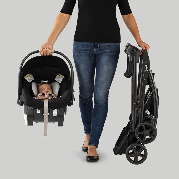 Chicco KeyFit Caddy Frame Stroller, Accepts All Chicco Infant Car Seats, Adjustable Handle, Parent Tray, Black/Black