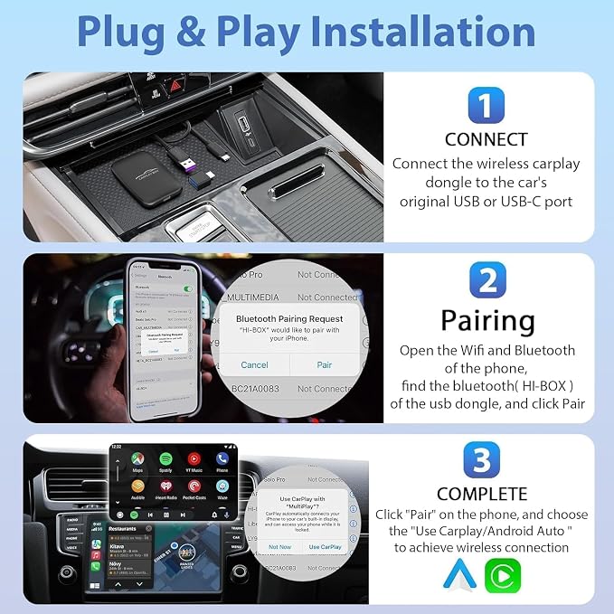 3-in-1 Wireless Carplay and Android Auto Adapter Streaming Video Fits Netflix/YouTube/TF Card, 2025 Upgrade Magic Car Play Vedio Box Converts OEM Wired to Wireless CarPlay Adapter for Cars from 2016