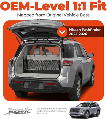 3-Layer Cargo Net for Nissan Pathfinder 2022-2026, Multi-Zone Trunk Storage Net with Zippered Bottom Bag, Heavy-Duty Cargo Organizer Netting for Camping, Travel & Daily Use