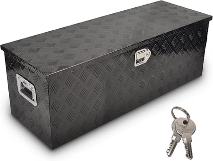 44 Inch Aluminum Truck Bed Tool Box, 5 Bar Tread Truck Tool Box with Lock&Keys, Heavy Duty Waterproof Flatbed tool box for Vans, Trailers, RVS，Trucks, Black(44"x15"x15")