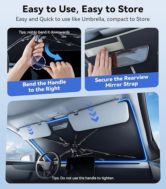 [Upgraded] Nmoiss Windshield Sun Shade Umbrella - [Vinyl Coating Heat Shield] Protect Car from Sun Rays & Heat Damage Keep Cool and Protect Interior, Spring Structure Edge Medium 56" L x 31" W