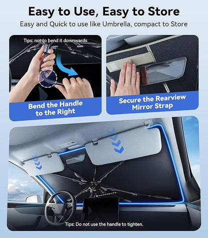 [Upgraded] Nmoiss Windshield Sun Shade Umbrella - [Vinyl Coating Heat Shield] Protect Car from Sun Rays & Heat Damage Keep Cool and Protect Interior, Spring Structure Edge Medium 56" L x 31" W