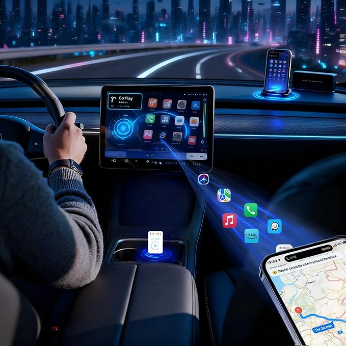 Newly Upgraded Wireless CarPlay Adapter 2026 : Slim, Lightweight and Portable, Plug-and-Play. Easy to Operate with Stable Connection and no lag, Compatible with iPhone and Android Devices.
