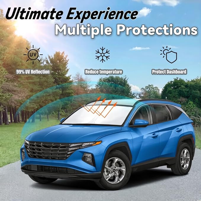 Windshield Sun Shade for Hyundai Tucson 2022 2023 2024 2025 2026, Car Front Window Sunshade with 240T Sun Visor Protector Blocks UV Rays Heat Sun Shield Accessories
