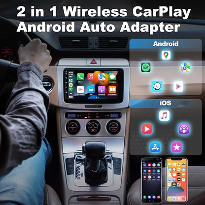 2 in 1 Wireless CarPlay & Android Auto Adapter, Plug & Plug Auto Connect No Delay, Converts Wired to Wireless for Factory Wired Cars from 2016+, Compatible for iPhone & Android Phone, USB-C to A Cable