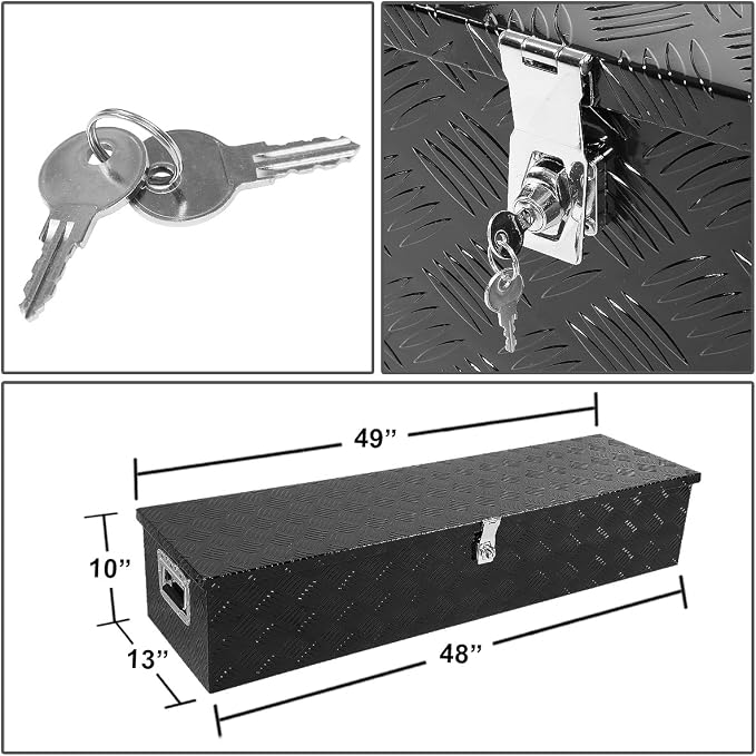 DNA MOTORING Truck Tool Box - Lockable Aluminum Storage Box, Organizer, 49"x13"x10", Black, w/Lock & Keys