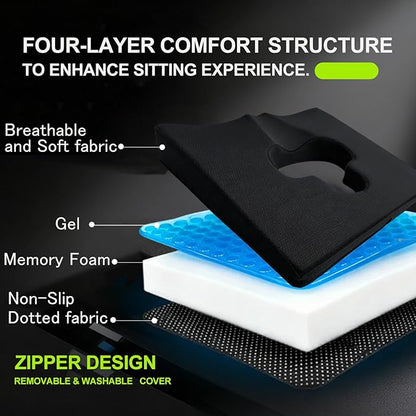 Gel Wheelchair Seat Cushion,Bed Sore Cushions for Butt,Gel Cushion for Pressure Relief,Donut Pillow for tailbone pain relief,Coccyx,hemorrhoid Pillow,Cushion for Office Chair18"Lx15"Wx3"H(BLACK)