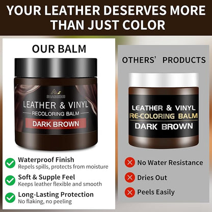 Leather Recoloring Balm and Scratch Repair Kit, Dark Brown Leather Restorer for Couches, Furniture, Car Seats, Leather Paint & Stain for Sofa, Chairs, Bags, and More