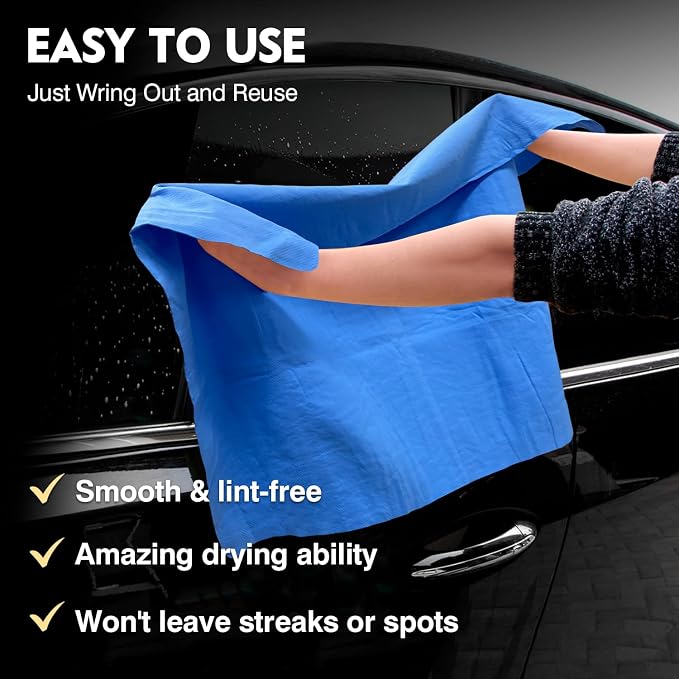 ARTIPOLY Premium Shammy Towel for Car Drying 2pk (26”x17”)-Super Absorbent Chamois Towel-Reusable shamies Towels for Cars, Bathroom,Pets, Dust Remove, No Spots/Streak/Scratch, Large, Blue