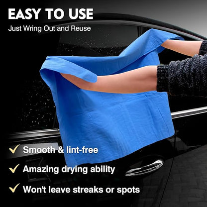 ARTIPOLY Premium Shammy Towel for Car Drying 2pk (26”x17”)-Super Absorbent Chamois Towel-Reusable shamies Towels for Cars, Bathroom,Pets, Dust Remove, No Spots/Streak/Scratch, Large, Blue