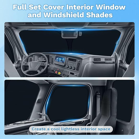 KUST Car Window Shades for Freightliner Cascadia 2018-2025 2026 Windshield Sun Shade Side Window Cover UV Block Privacy Protection Cascadia Accessories Foldable Front Rear Full Set 3PCS