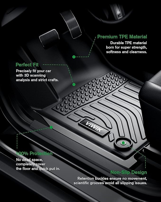 VIWIK Floor Mats Fit for Kia NIRO EV 2023 2024 Car Mats All Weather Custom Floor Liners Full Set 1st and 2nd Row Front & Rear Automotive Accessories TPE Black Odorless Waterproof