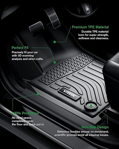 VIWIK Floor Mats Fit for Kia NIRO EV 2023 2024 Car Mats All Weather Custom Floor Liners Full Set 1st and 2nd Row Front & Rear Automotive Accessories TPE Black Odorless Waterproof