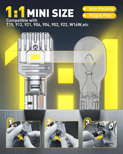 AUXITO 912 921 LED Bulb Reverse Light, 6500K White T15 W16W 906 904 Canbus Error Free LED Backup Light Bulb, Super Bright Back Up License Plate Light Halogen Replacement for Car Truck, Pack of 2