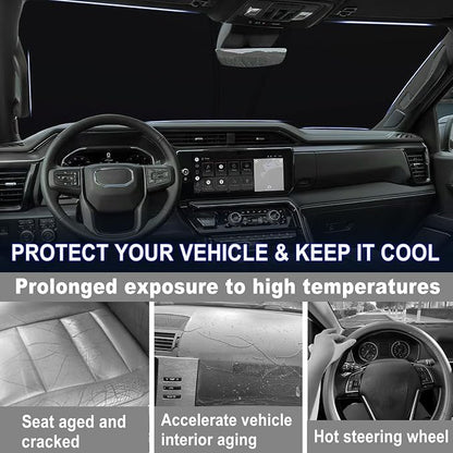 Windshield Sun Shade for 2023-2026 Chevy Silverado/GMC Sierra 1500, 2024-2026 Silverado/Sierra 2500HD 3500HD & 2022 Refreshed Model, Fully Covered Foldable Front Sun Shade, Blocks UV Rays and Heat