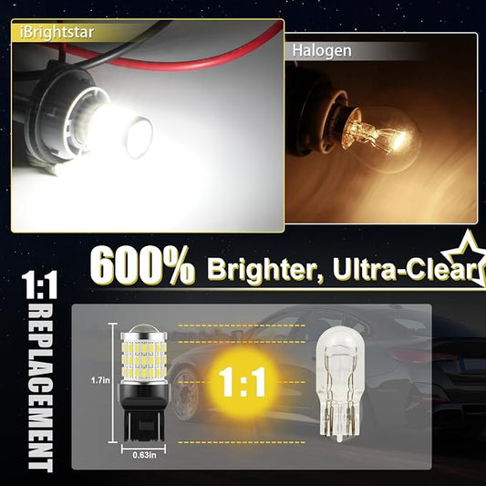 iBrightstar 7443 LED Bulb White, 7440 LED Reverse Light Bulbs Super Bright for Backup Lights Tail Lights Parking Lights, 2 Pack
