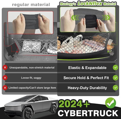 Muslogy Truck Bed Cargo Net Trunk Netting Compatible with Tesla Cybertruck 2024 2025 2026 Accessories, Pickup Cargo Organizer SUV Sedan Storage Net w/Heavy Duty Carabiners
