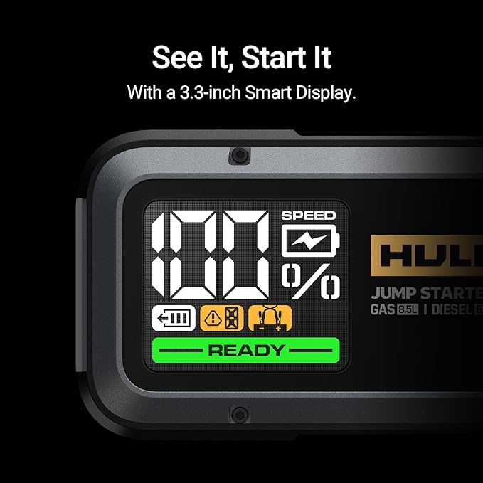 Hulkman Alpha85 Smart Portable Jump Starter, 2000A Battery Booster Pack with LED Display, Flashlight, 74Wh Power Bank & Jumper Cable, 12V Jump Box for up to 8.5L Gas & 6.0L Diesel, Cars, SUVs & Trucks