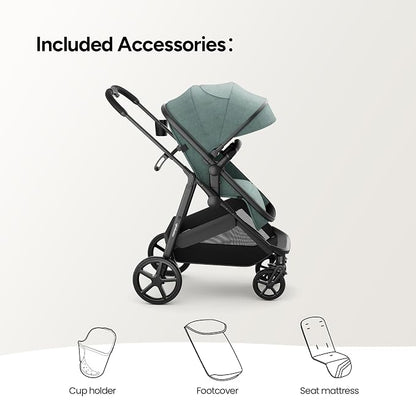 Mompush Wiz 2 in 1 Baby Stroller with Infant Pramette Mode, One Hand Fold Convertible Newborn to Toddler Stroller with Reversible Seat and Large UPF 50+ Canopy