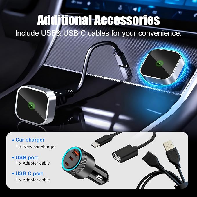 2-in-1 Mini Wireless CarPlay Adapter for Apple iPhone & Android Auto Adapter,2025 Upgrade Wired to Wireless,Plug & Play, Fast Stable Connection Car Play for iOS 10+/Android 11+,USB-A/Type-C Cable