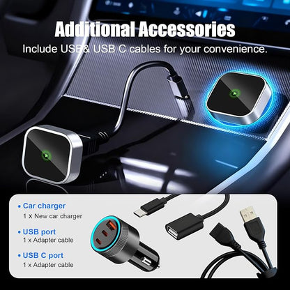 2-in-1 Mini Wireless CarPlay Adapter for Apple iPhone & Android Auto Adapter,2025 Upgrade Wired to Wireless,Plug & Play, Fast Stable Connection Car Play for iOS 10+/Android 11+,USB-A/Type-C Cable
