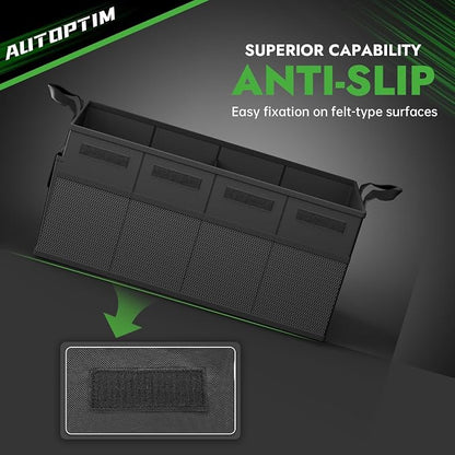 AUTOPTIM Car Trunk Organizer - Collapsible Car Organizer with Non Slip Bottom & Multiple Pockets for Groceries, Trunk Storage with Base Panel for SUV Sedan Van, 2 Compartments (Black, Small)