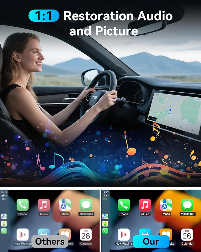 Burnt Sugar Wireless Carplay Adapter for iPhone 2026 Upgraded, Ultra-Mini USB for Apple Car Play Convert Wired to Wireless, Stable Low-Lag GPS Plug & Play for iOS 10+ & Cars from 2016+ (Bright Gray)