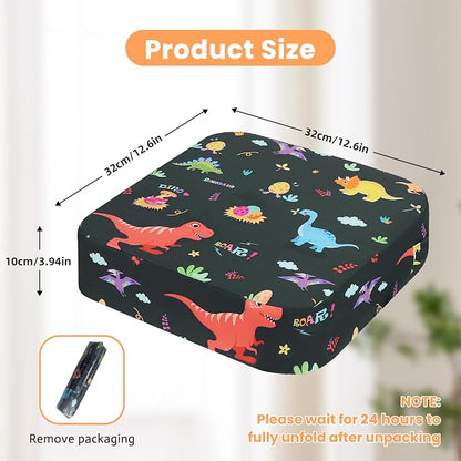 Toddler Booster Seat for Dining Table, 4" Kids Booster Seat for Kitchen Chair with Non-Slip Bottom, Portable Detachable Washable Increasing Cushion with 2 Adjustable Straps (Dinosaur)