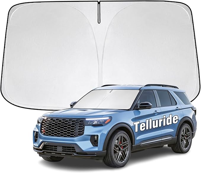 Windshield Sun Shade for Kia Telluride 2020-2026 Sunshade 300T Windshield Cover Protector Blocks UV Rays Custom Fit Telluride Front Window Shades Windshield Accessories Keep Cool Foldable