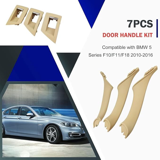 Door Handle Cover Kit for BMW 5 Series 520 523 525 528 530 535 F10/F11/F18 2010-2016, Driver & Passenger Side Window Switch Armrest Trim for Left-Hand Drive Models (Beige)