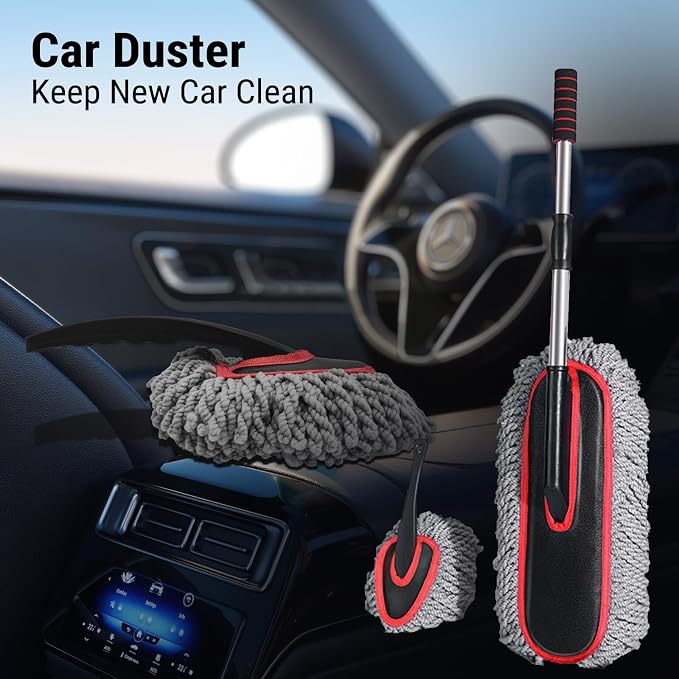YeewayVeh Car Duster Kit, 2PCS Microfiber Exterior and Interior Scratch Free Car Duster Brush for Vehicles and Home Cleaning, Gray and Red