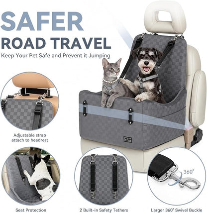 PETSFIT Dog Car Seat for Small/Medium Dogs Up to 35 lbs – Patented Safety System, 5" Memory Foam Pet Booster Car Seat, Fully Detachable and Washable Dog Carseat with 2 Storage Pockets (Grey)