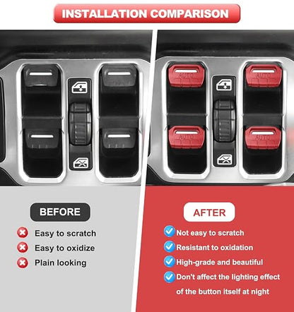 Fits for JL Jeep Upgrade Window Switch Button Cover 4 PCS Compatible with Jeep Wrangler JL JLU 2026-2023 2022 2021 2020 2019 2018&Gladiator JT 2020-2026 Interior Accessories (Matte Metallic Red)