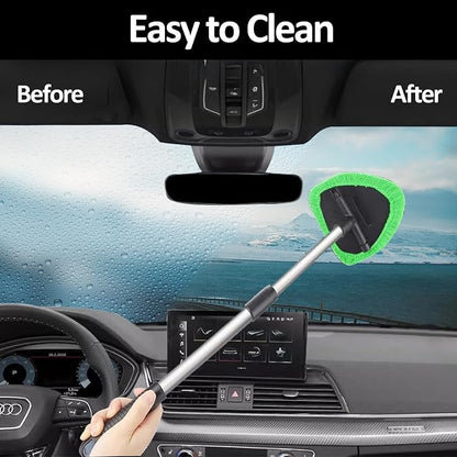 Car Windshield Cleaning Tools, Expandable Car Window Cleaner kit with 4 Reusable Microfiber Pads, Bottles, Windshield Cleaning Wand Tool, Auto Interior Dust Brush, for Trucks, SUVs, RVs etc