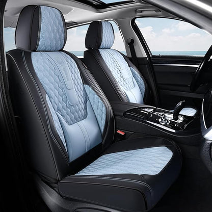 Coverado Car Seat Covers Front, Nappa Leather Seat Covers for Cars, Waterproof Seat Covers with Lumbar Support, Automotive Seat Covers Universal Fit for Most Cars SUV Trucks (Front, Black-Blue)