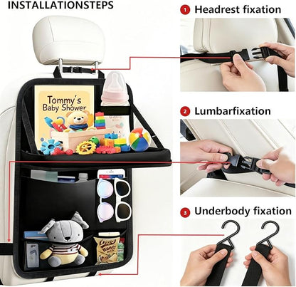 TCJJ Car Seat Organiser Car Backseat Organizer Seat Organizer for Kids | Car Backseat Seat for Kids Kick Protector with Tray and Touch Screen Tablet Storage Pockets Waterproof and Stainproof